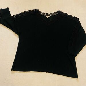 CATO Chic Black Lace Trim Sweater in black size 22/24 W EUC